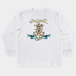 Seafarer Emblem in Tattoo style Kids Long Sleeve T-Shirt